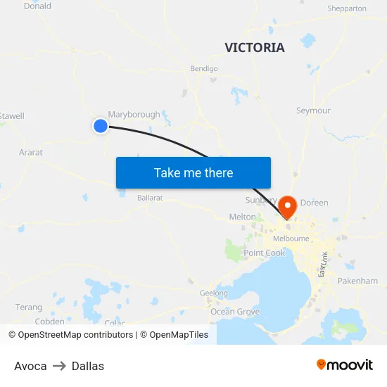 Avoca to Dallas map