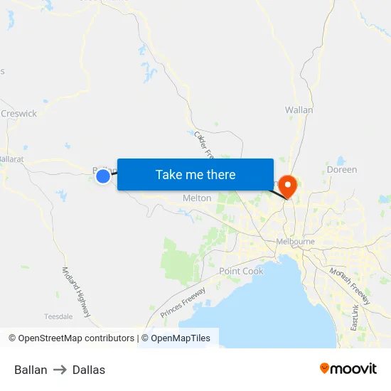 Ballan to Dallas map