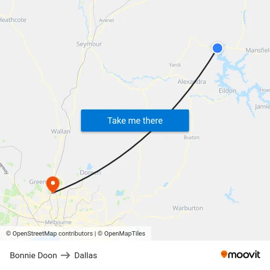 Bonnie Doon to Dallas map