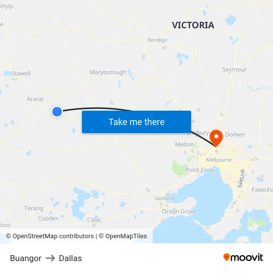 Buangor to Dallas map