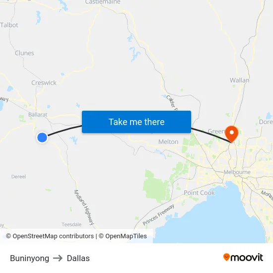 Buninyong to Dallas map