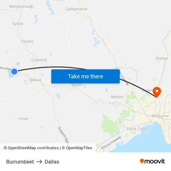 Burrumbeet to Dallas map
