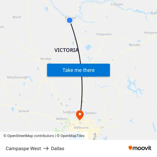 Campaspe West to Dallas map