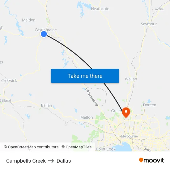 Campbells Creek to Dallas map