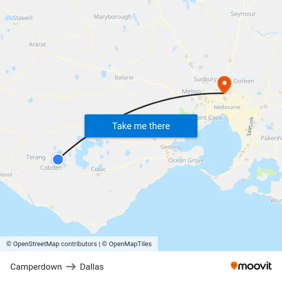 Camperdown to Dallas map