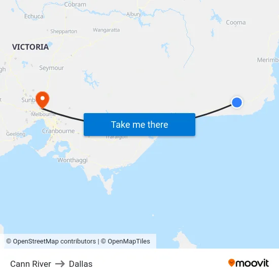 Cann River to Dallas map