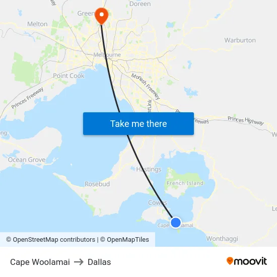 Cape Woolamai to Dallas map