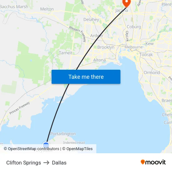 Clifton Springs to Dallas map