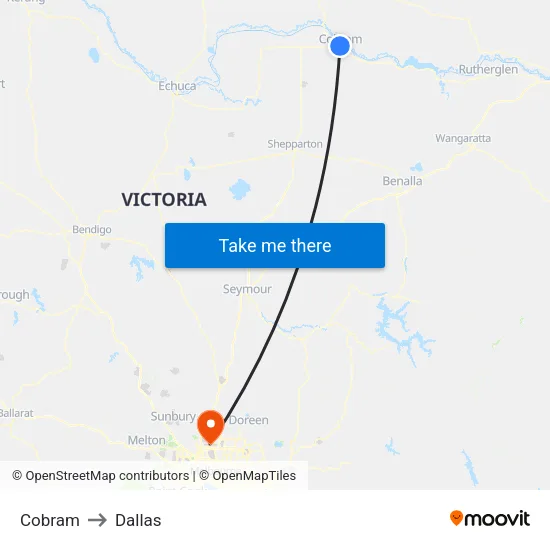 Cobram to Dallas map