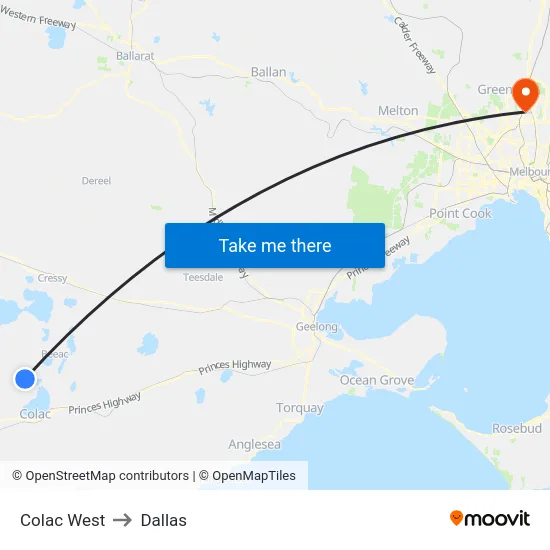 Colac West to Dallas map