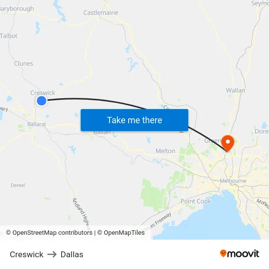 Creswick to Dallas map