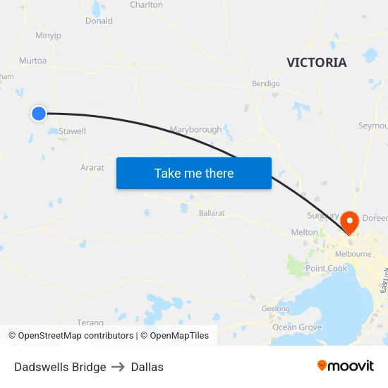 Dadswells Bridge to Dallas map