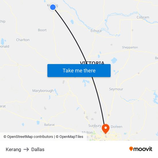 Kerang to Dallas map