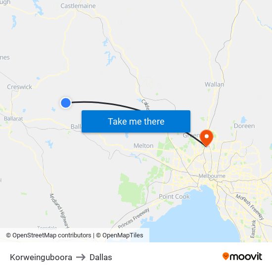 Korweinguboora to Dallas map