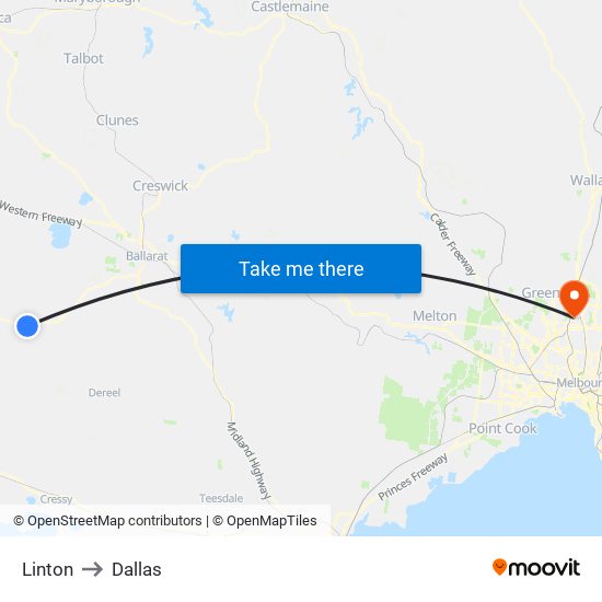 Linton to Dallas map