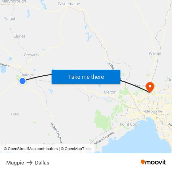 Magpie to Dallas map