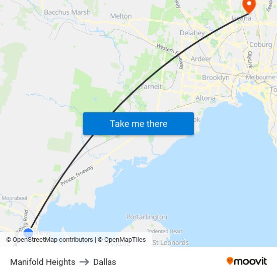 Manifold Heights to Dallas map