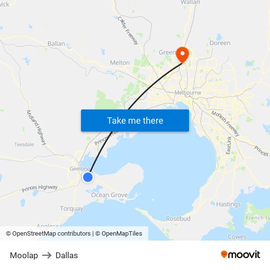 Moolap to Dallas map
