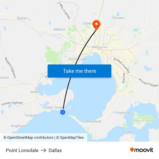 Point Lonsdale to Dallas map