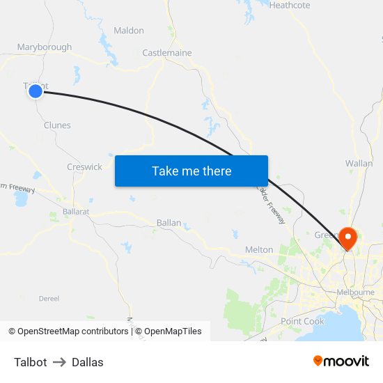 Talbot to Dallas map