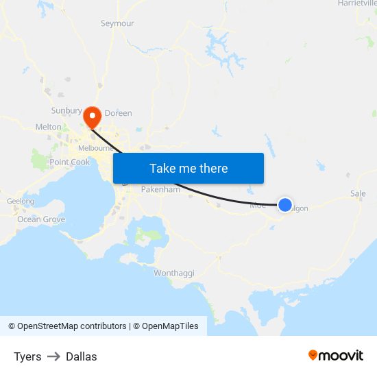 Tyers to Dallas map