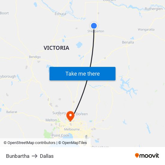 Bunbartha to Dallas map