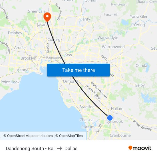 Dandenong South - Bal to Dallas map