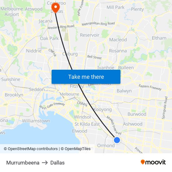 Murrumbeena to Dallas map