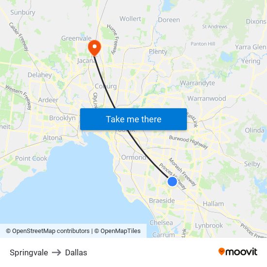 Springvale to Dallas map