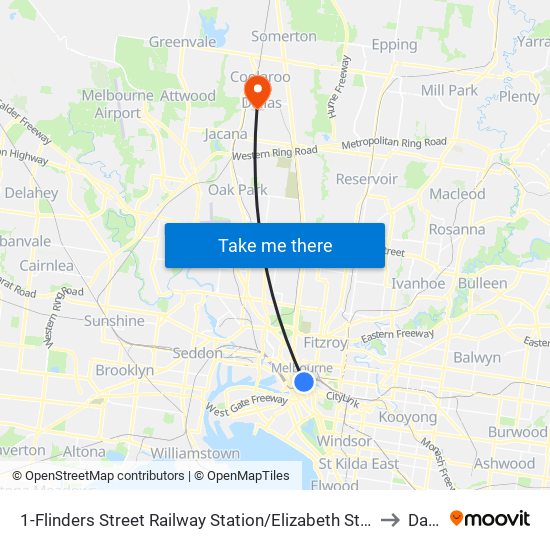 1-Flinders Street Railway Station/Elizabeth St (Melbourne City) to Dallas map