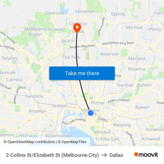 2-Collins St/Elizabeth St (Melbourne City) to Dallas map
