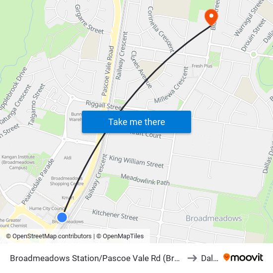 Broadmeadows Station/Pascoe Vale Rd (Broadmeadows) to Dallas map