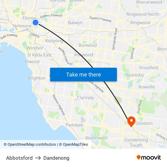 Abbotsford to Dandenong map