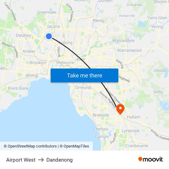 Airport West to Dandenong map