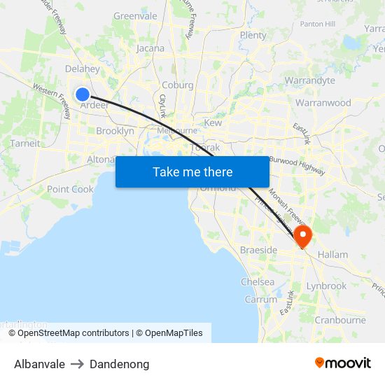 Albanvale to Dandenong map