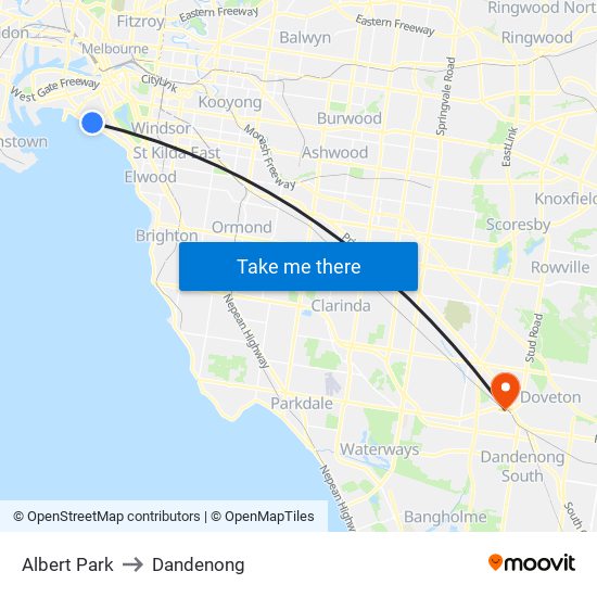 Albert Park to Dandenong map