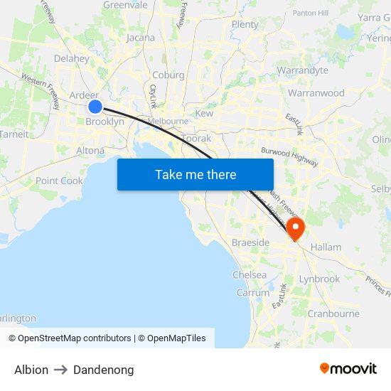 Albion to Dandenong map