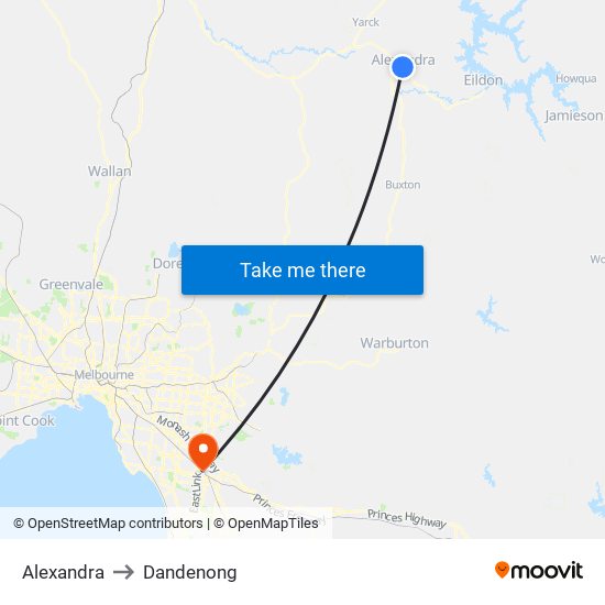 Alexandra to Dandenong map