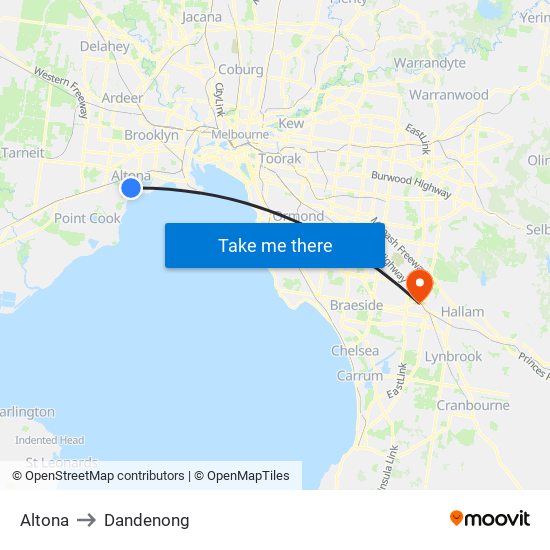 Altona to Dandenong map