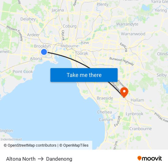 Altona North to Dandenong map