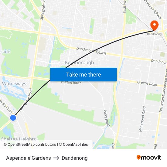 Aspendale Gardens to Dandenong map