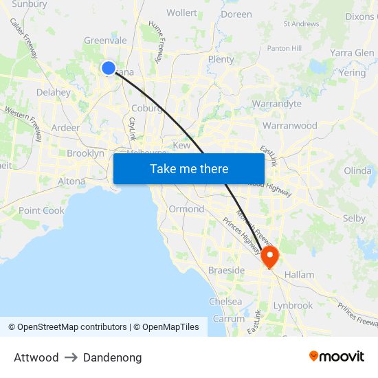 Attwood to Dandenong map