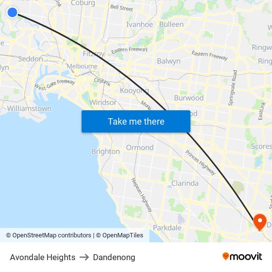 Avondale Heights to Dandenong map