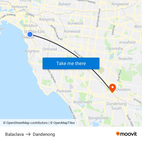 Balaclava to Dandenong map