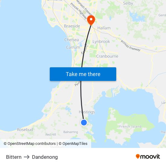 Bittern to Dandenong map