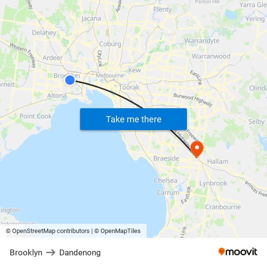 Brooklyn to Dandenong map