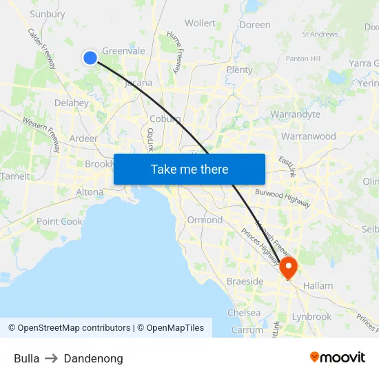 Bulla to Dandenong map
