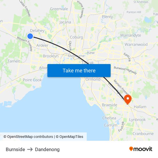 Burnside to Dandenong map