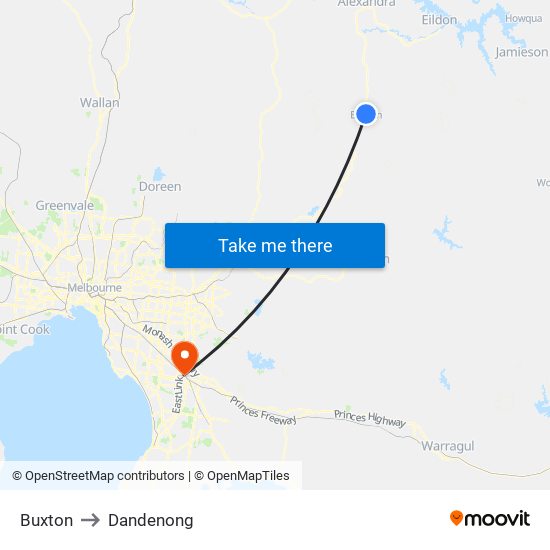 Buxton to Dandenong map