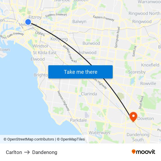 Carlton to Dandenong map